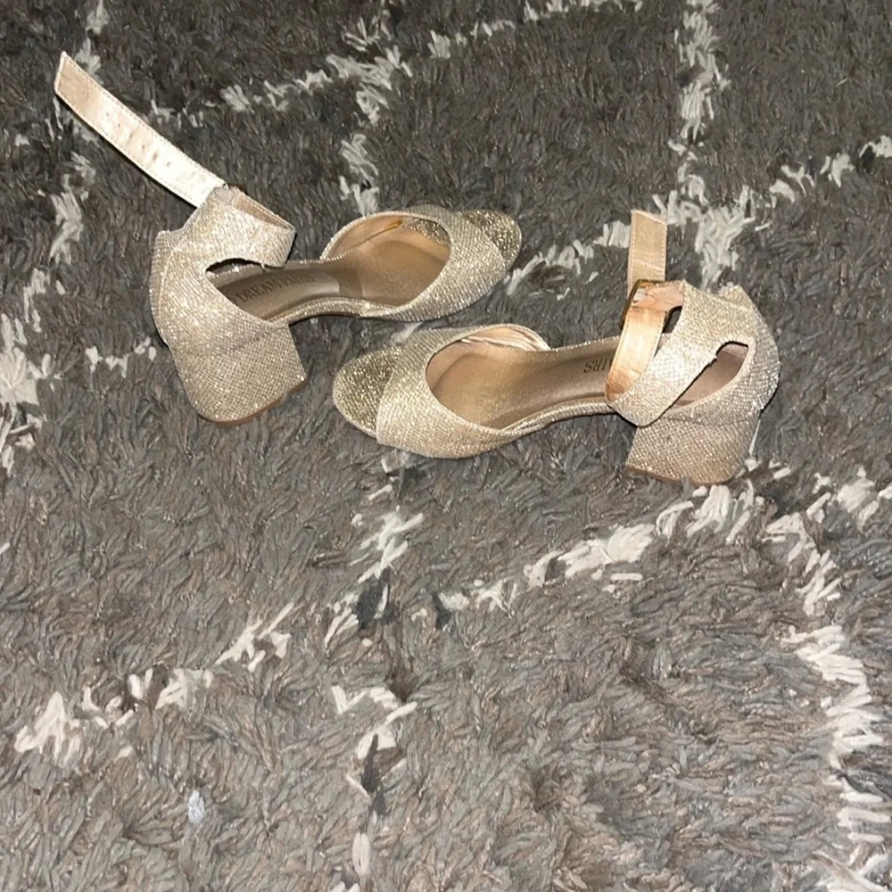 Gold Glitter Open-Toe Heels - Picture 4 of 8